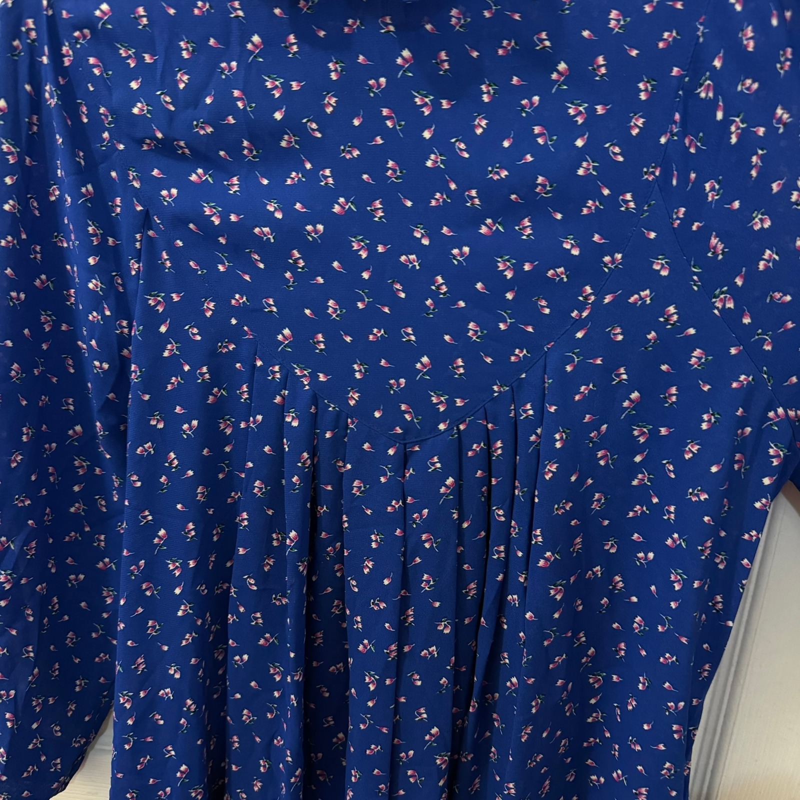 Vintage Secretary Dress Size L Route One Petite Miss Usa Ilgwu Made Blue Floral — image 2 of 8